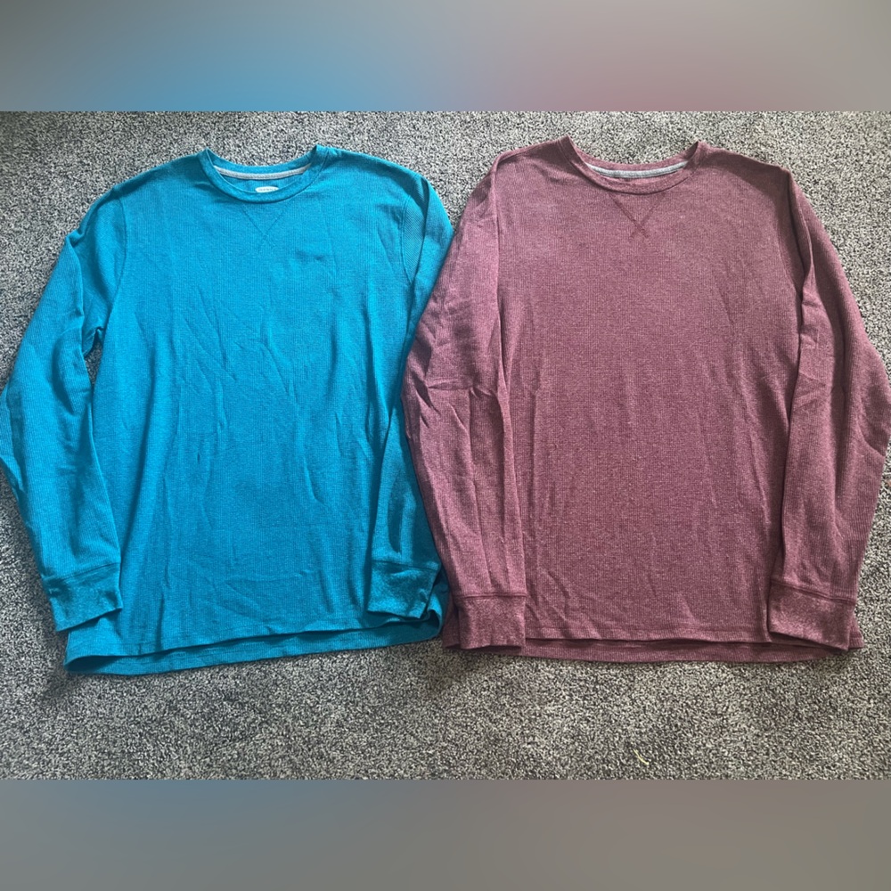 Old Navy Teal & Maroon Waffle Knit Tops, Men’s Large
